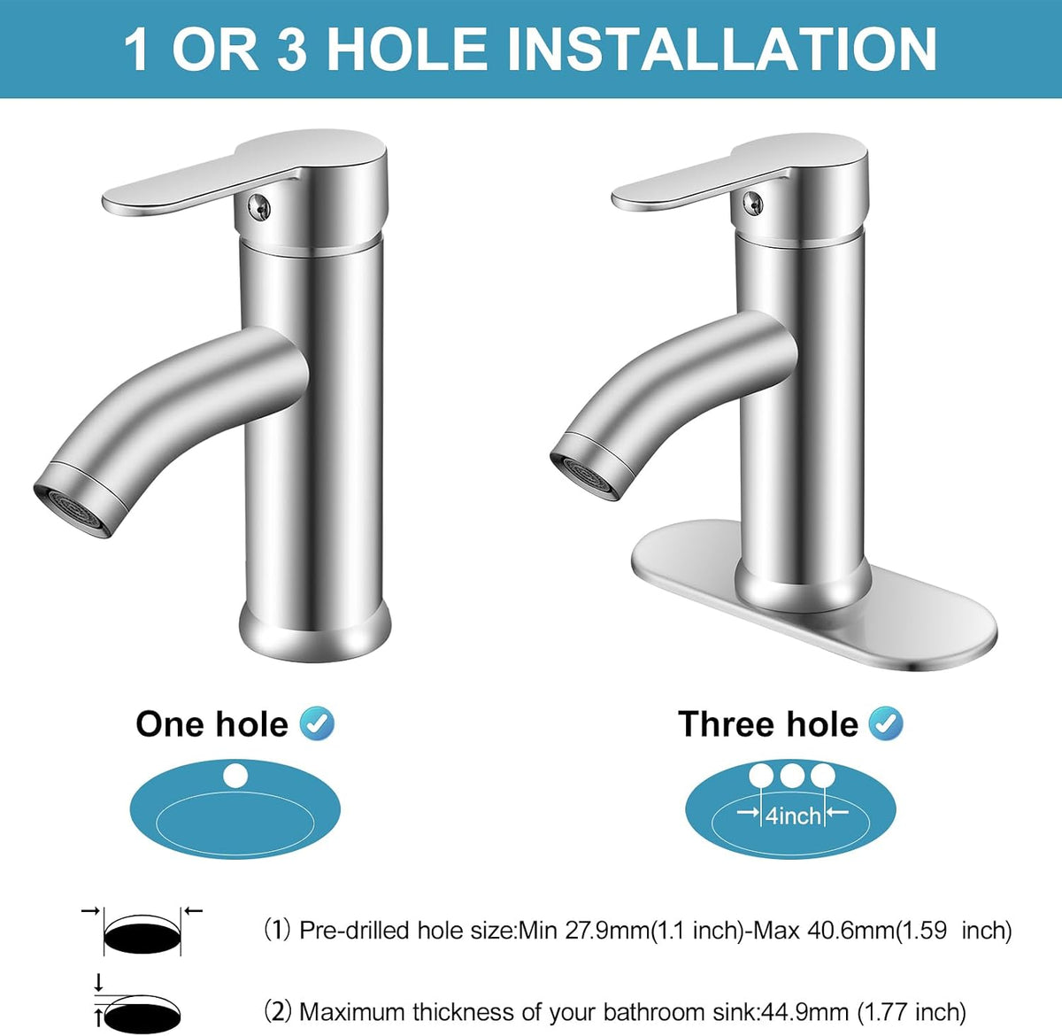 Bathroom Faucet 1 Hole, Brushed Nickel Vanity Faucet,Single Handle