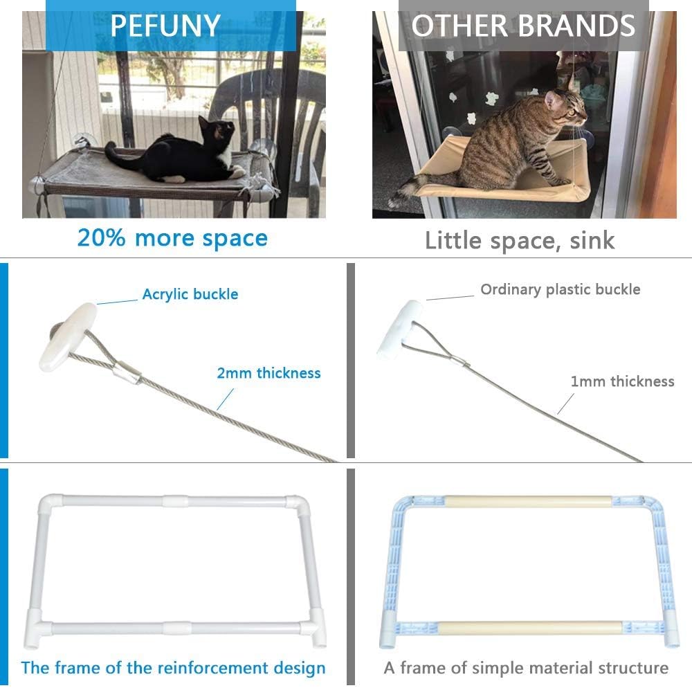 Cat Window Hammock – Mess-Free Waterproof Cats Window Perch for Large Cats, Strong Suction Cup Hammock with Flannel