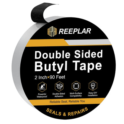 1Pk Double Sided Butyl Tape, 2" x 90 Black for Crawl Space Concrete