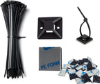 Cable Management Kit - 100 Set Adhesive Cable Zip Tie Mounts with 8" Zip Ties | UV Resistant Wire Organizers for