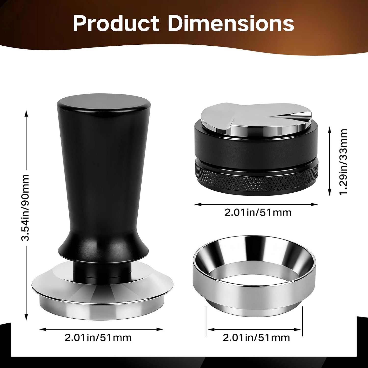 51mm Espresso Accessories Kit, 3-in-1 Set with Coffee Distributor, Calibrated Spring Tamper, and Magnetic Dosing