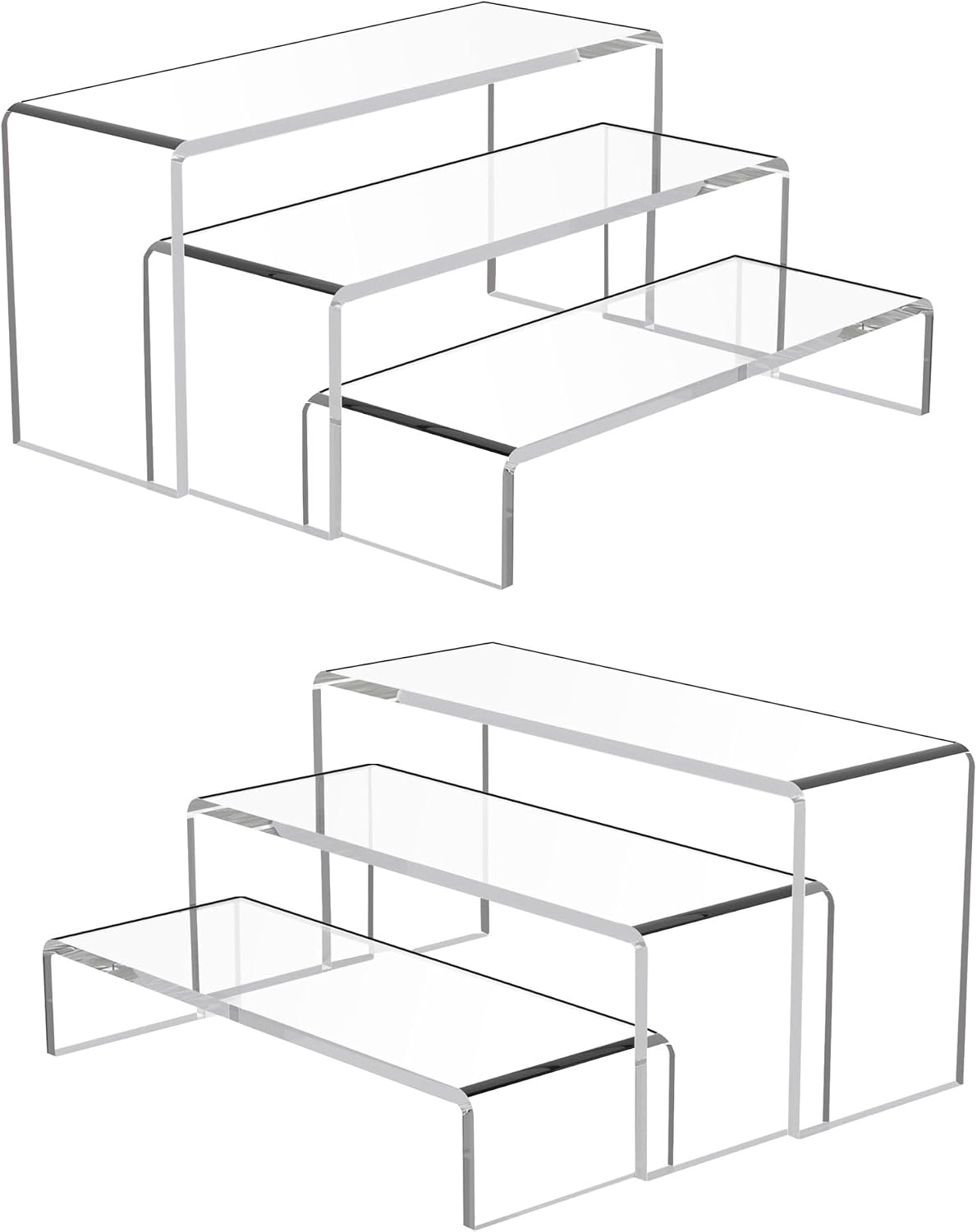 6 Pcs 8'' Clear Cupcake Display Risers, 3 Tiers Rectangular Risers Display Stands 4mm Thick Collectibles Jewelry