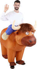 Inflatable Highland Cow Costume Adult Halloween Blow Up Costumes | Funny ride on farm animal blowup outfit cosplay