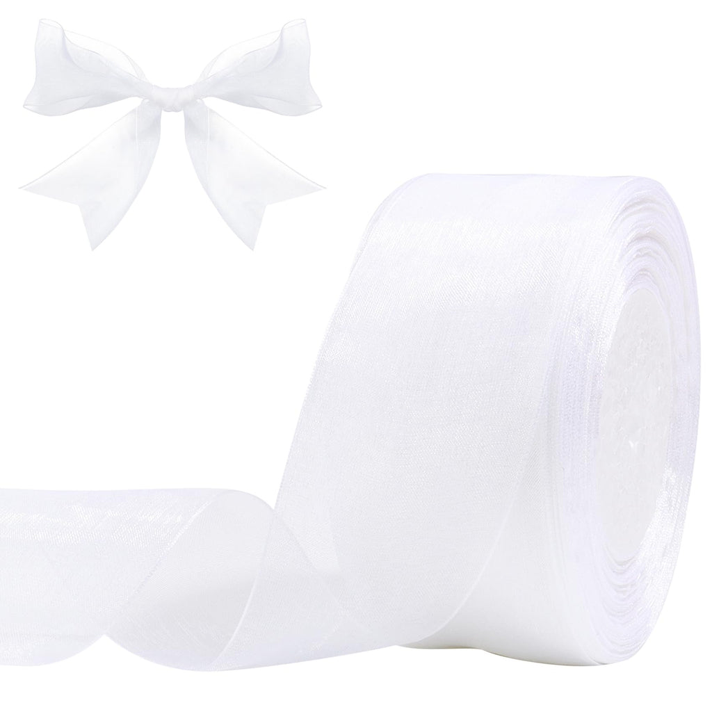White Sheer Organza Ribbon for Gift Wrapping 2 inch 50 Yards