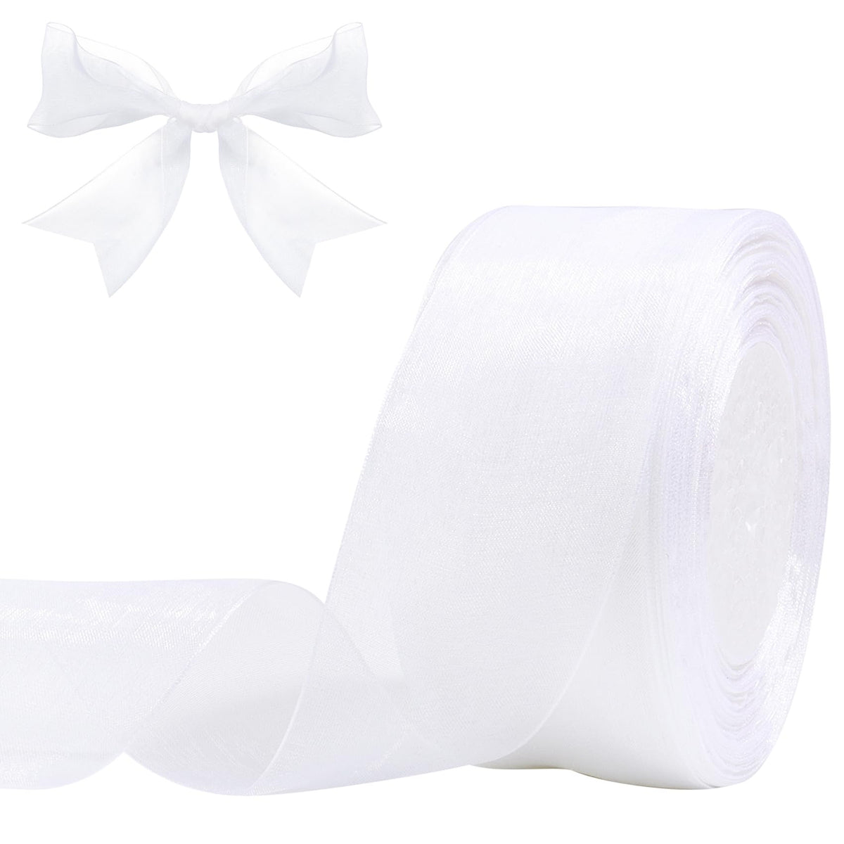 White Sheer Organza Ribbon for Gift Wrapping 2 inch 50 Yards