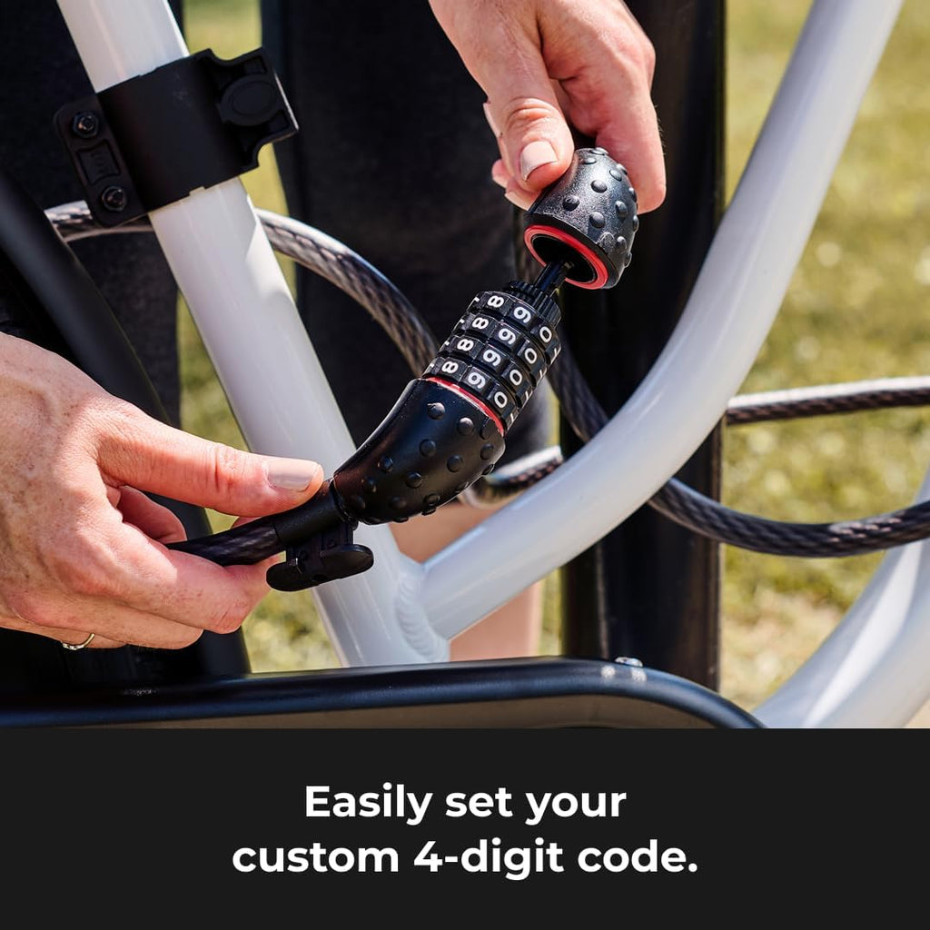 Bike Cable Lock 6 ' x 1/2" Long Length, Resettable Combination Lock with Black Vinyl Coating, 8122D