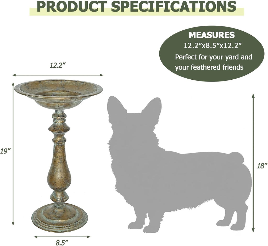 19"H Antique Pedestal Bird Bath for Outside ,Outdoor Garden Bird Bath