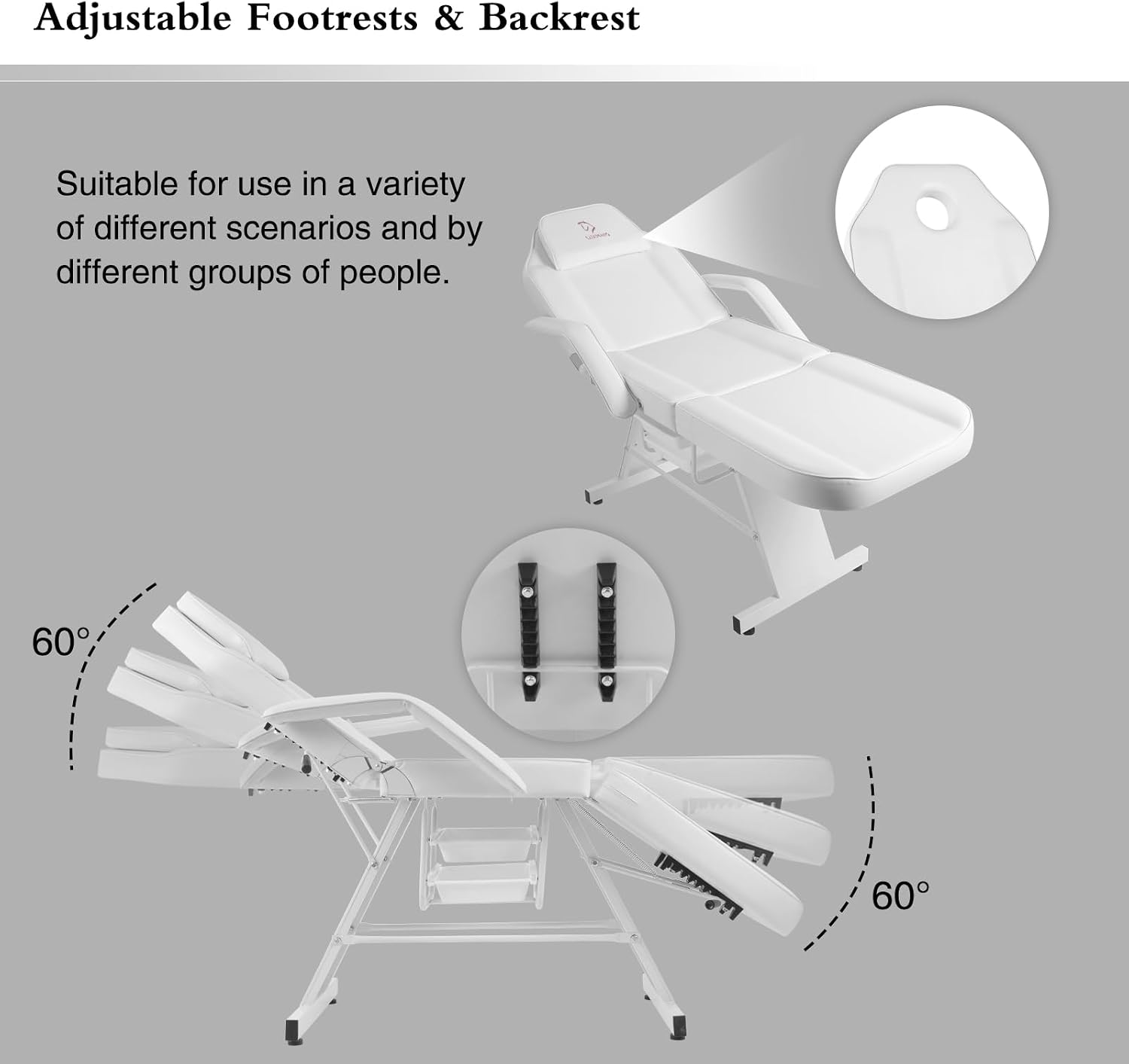 Facial Chair,73″ Tattoo Chair for Client,3-Section Adjustable Massage Table with Stool,Multipurpose Beauty Beds Salon