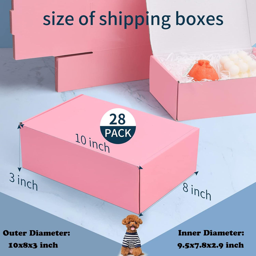 28 Pack 10x8x3 inches Pink Shipping Boxes for Small Business, Small Corrugated Cardboard Gift Box for