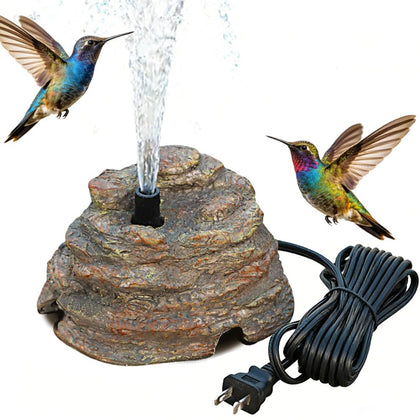 Bird Bath Fountain, Resin Granite with 9.8ft Long Wired Pump for Outdoor Garden Patio Decor, Rock Water Feature