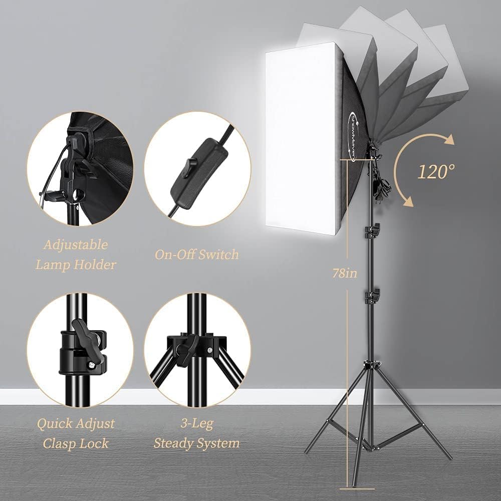 Photography Lighting Kit, Softbox Lighting Kit with Photo Backdrop for Product Photography, Portrait photography