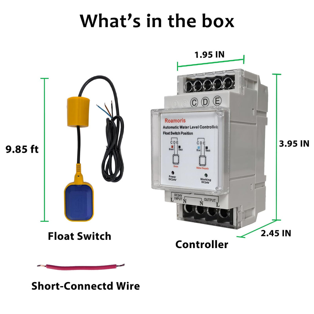 Roamoris DC 24V Sump Pump Float Switch Relay,Automatic Water Level Controller, Liquid Relay,Level Sensor Detector with 9.8Ft Float Switch for Sewage Pump,Tank, Septic Tank,NF03