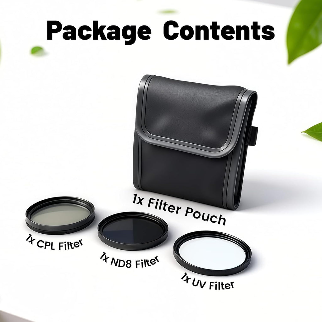 67mm Camera Lens Filter Kit with Storage Pouch, HD Optical Glass Multi-Layer Coating UV/CPL/ND8 Screw On Polarizing
