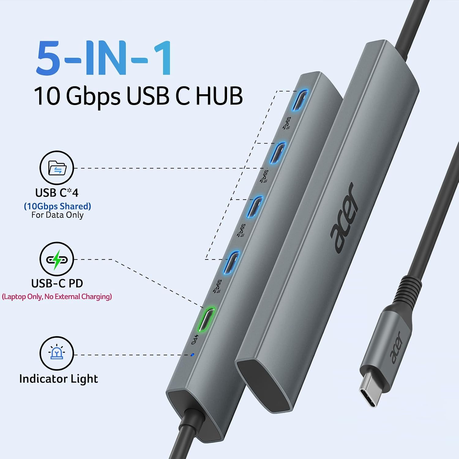 10 Gbps USB C Hub, USBC Splitter with 4*USB C 3.2 and 100W PD Port, Fast Transfer Type-C Multiport Adapter Compatible