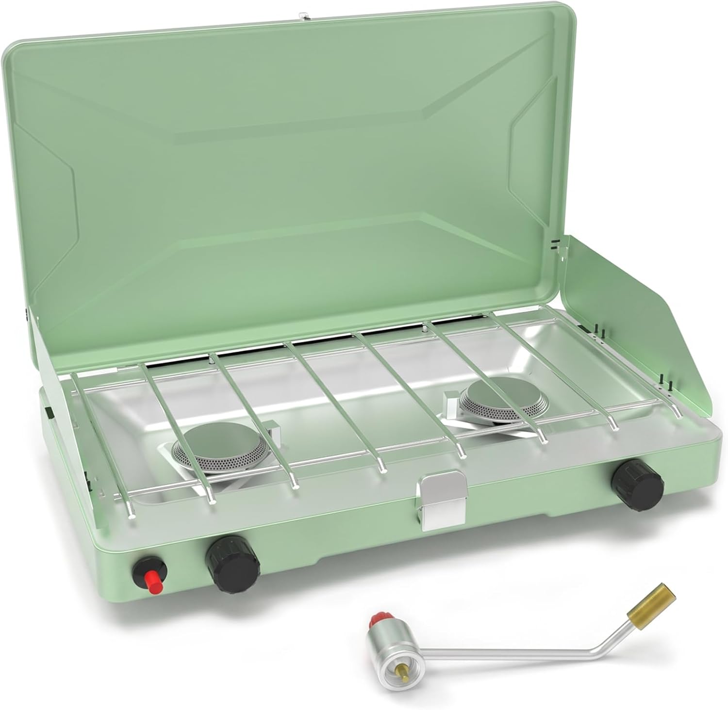 Portable Camping Stove, Propane Gas Camping Cooktop, 2 Burner, 20000 BTUs, Windscreen, Instant Ignition with