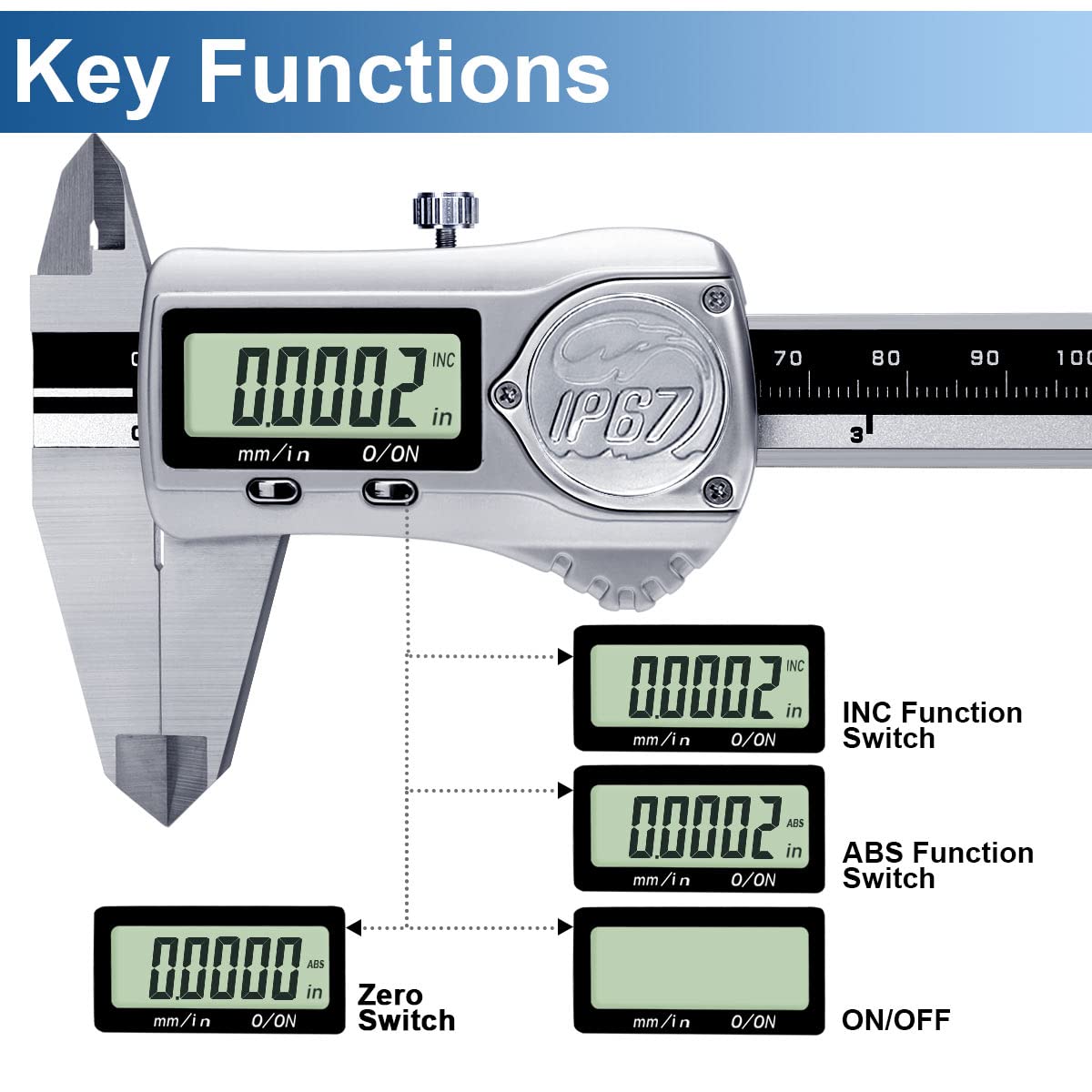 Kynup Digital Caliper, 6 Inch IP67 Waterproof Caliper Measuring Tool