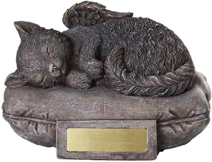 Pet Memorial Angel Cat Sleeping On Pillow Cremation Urn Bottom Load 30 Cubic Inch