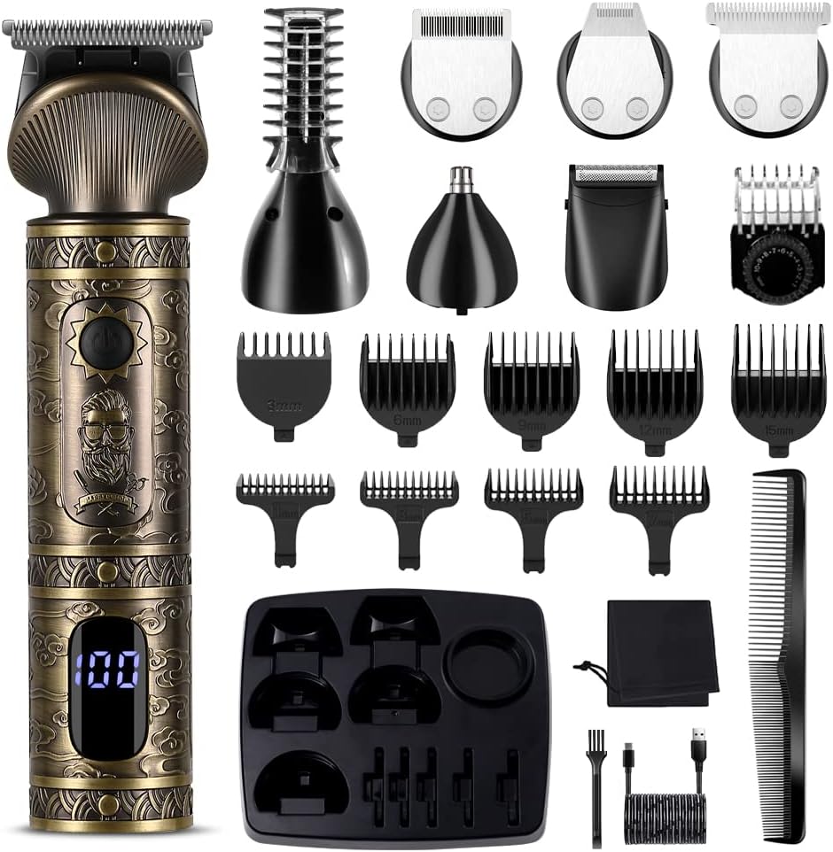 Beard Trimmer Kit Professional Hair Clipper Zero Gapped T-Blade Electric Shaver Razor Nose Body Trimmer for Men
