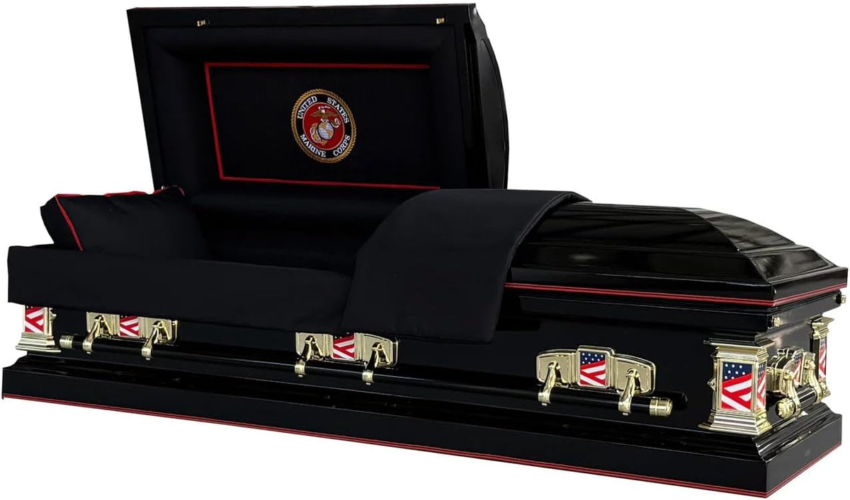 Veterans Marine Metal Casket w/Black Interior - Gold Accents & Gasket Lock