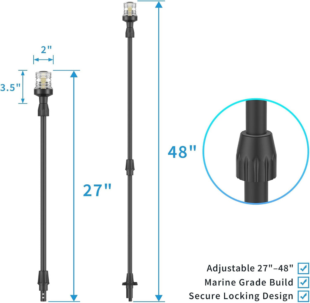 Obcursco Boat Stern Lights, 27"-48” Telescoping Pole Anchor Light with Base