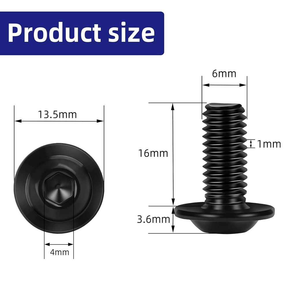 M6 x 16mm Flange Button Head Socket Cap Screws, Black Finish, 25 PCS