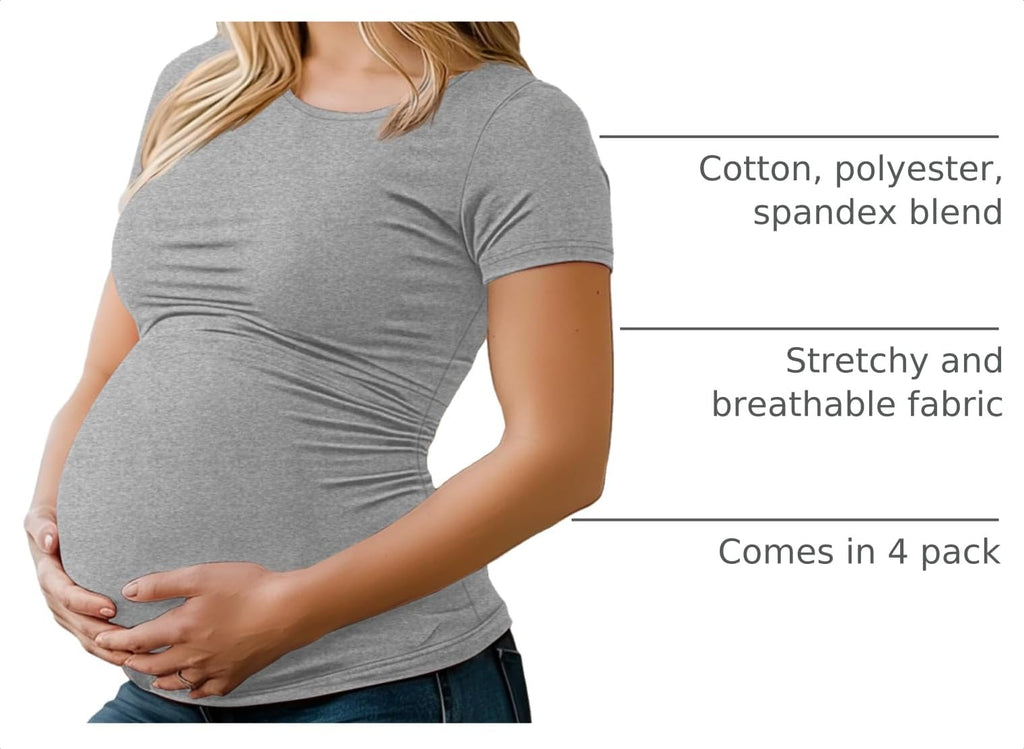 4 Pack Women's Short Sleeve Maternity Tops, 4-Color, Small