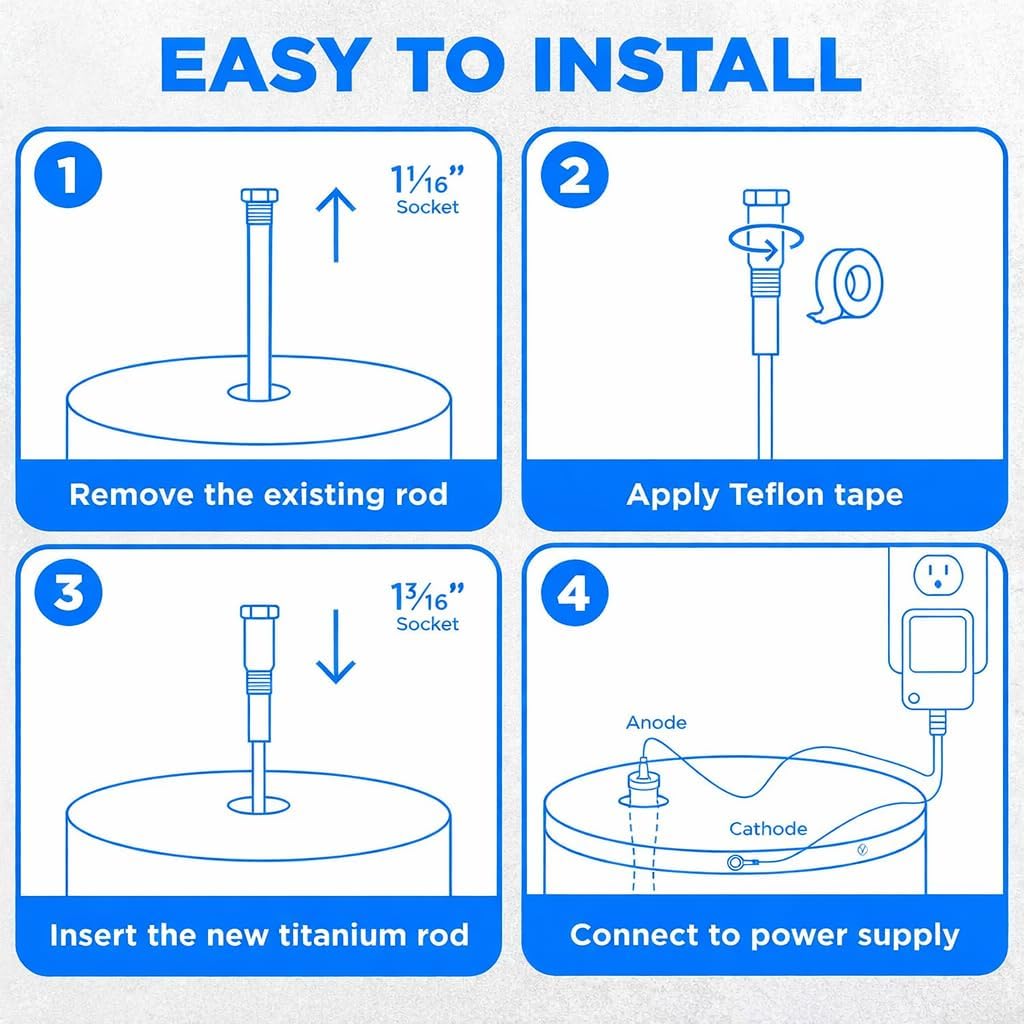 Powered Anode Rod for Water Heater, Electric Anode Rod for Water Heater, Eliminate Sulfur Smell in Well Water, Eliminate Rotten Egg Smell in Water, for 40-89 Gallon Except Bradford White