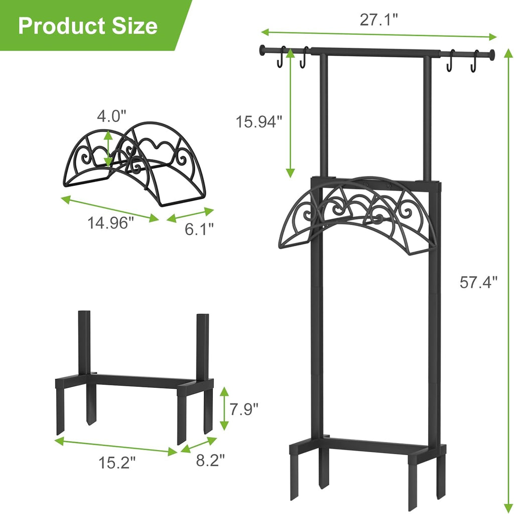 Garden Hose Holder with Telescopic Pole, Upgraded Heavy Duty Hose Stand Holds 150ft with 4 Spikes, Freestanding Metal