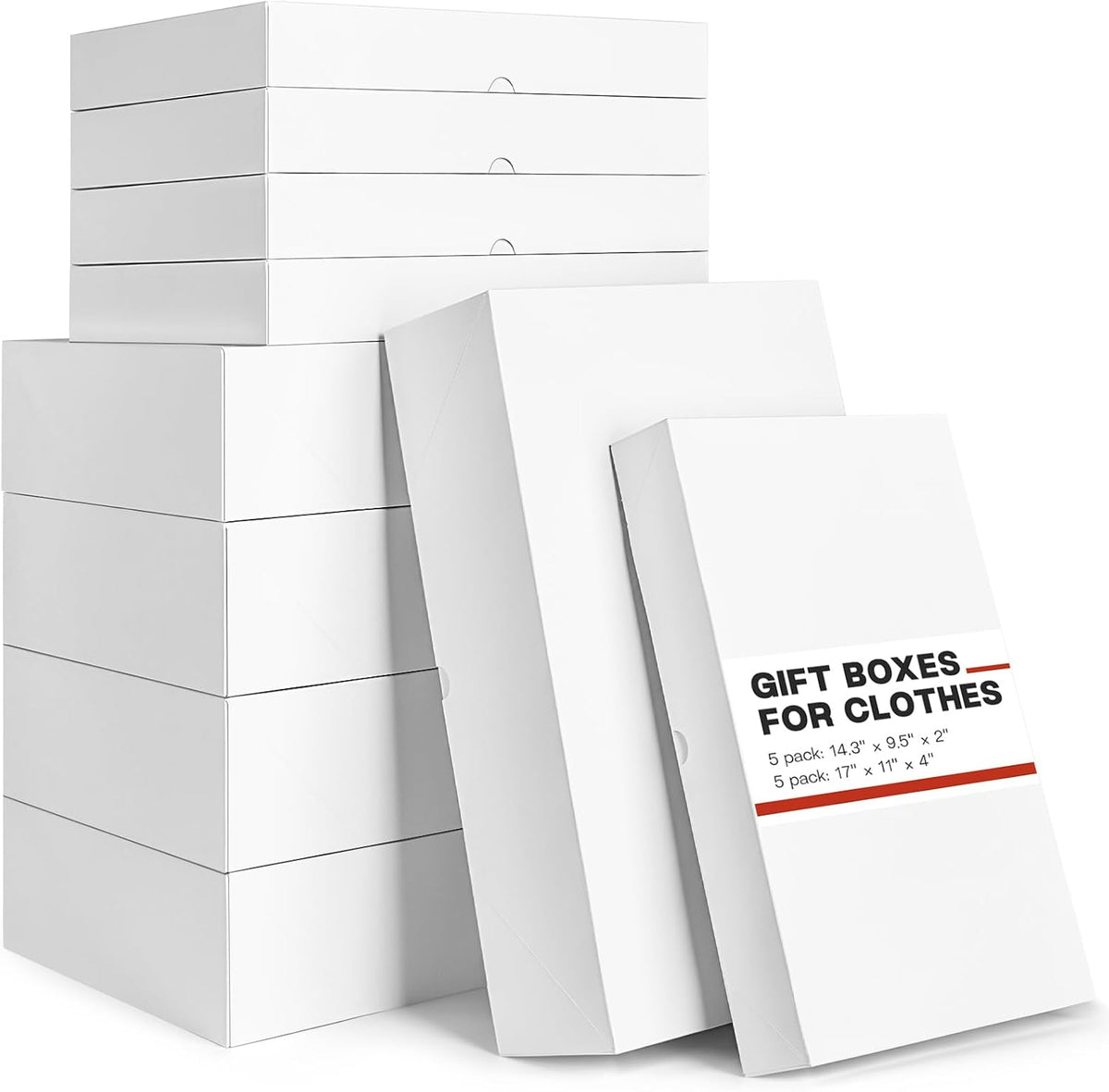 10 Gift Boxes with Lids, 5 Medium 14.3"x9.5"x2", 5 Large 17"x11"x4"