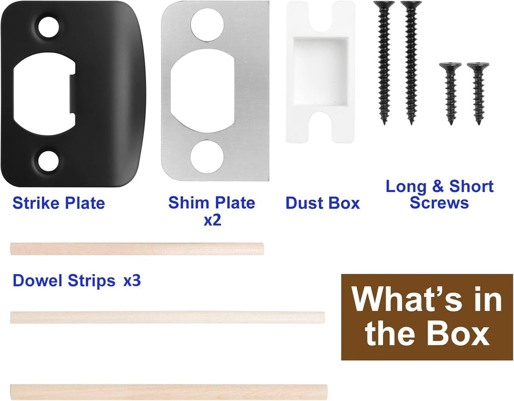 Standard Door Strike Plate with Spacer Shims, 2-1/4"H x 1-3/4"W | Reinforcement Kits Included, Deburred Edges for