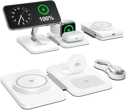 3 in 1 Magnetic Wireless Charger for Apple Multiple Devices, Foldable Fast Charging Station - Magsafe Charger Stand