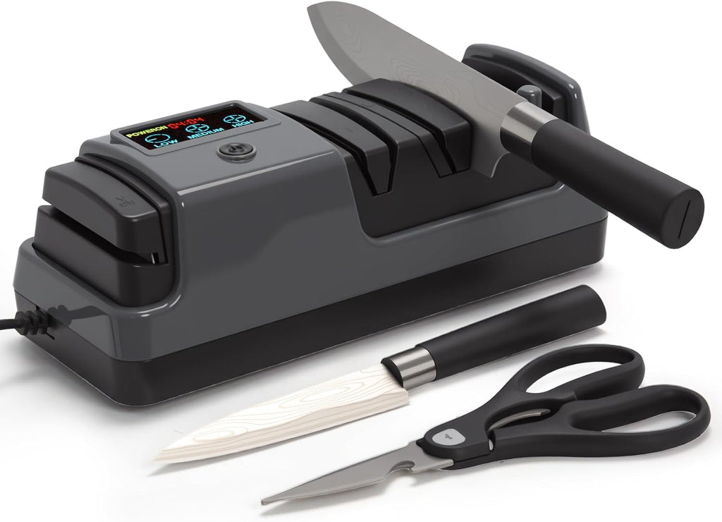 Electric Knife Sharpener for Kitchen, 3-Stage 100% Diamond Abrasive, LCD Screen, 3-speed adjustable, Precision Angle