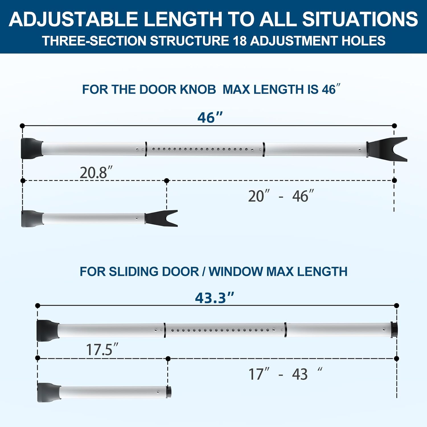 Door Security Bar, Door Stoppers Security bar,Heavy Duty Door Lock Security Door Jammer Door Stopper for Apartment