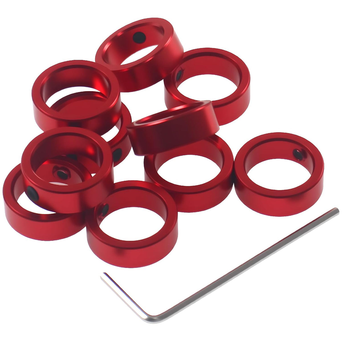 (10-Pack) 1/2" Bore Aluminum Solid Shaft Collars Red Anodized Coating with Set Screws, Durable Shaft Collars for Industrial Machinery, CNC, 3D Printer, Linear Motion