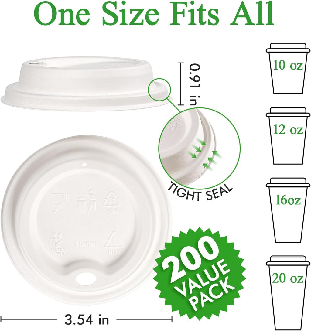 Compostable Coffee Cup Lids 200 Count，3.54 inch Disposable Cup Lid