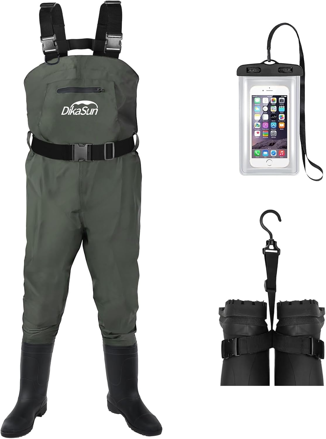 Waterproof Fishing Waders for Men Women| 2-Ply Nylon/PVC Chest Wader with Boots for Fishing(M6/W8)