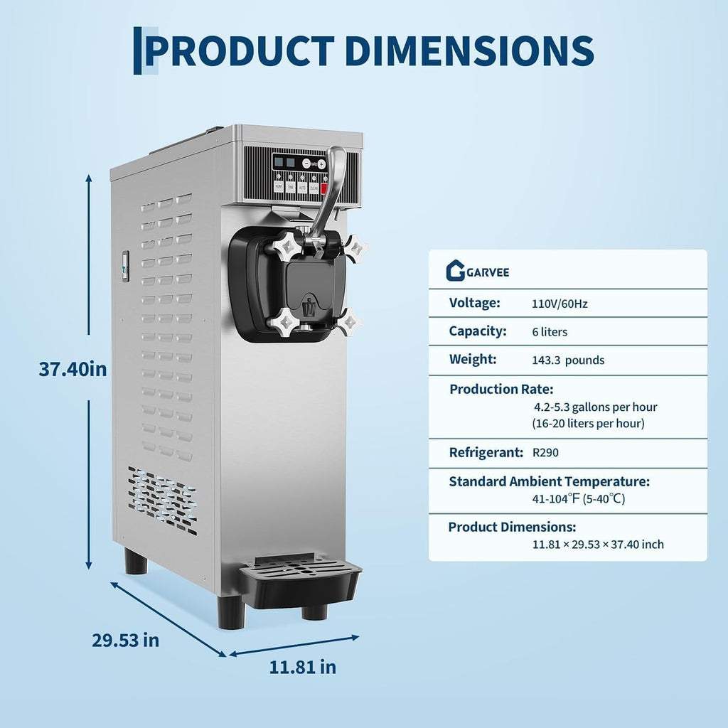 Commercial Soft Serve Ice Cream Machine 21.2 QT/H