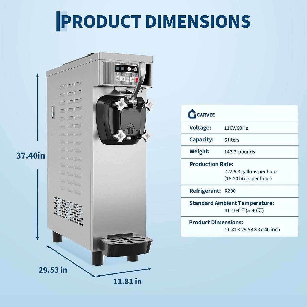 Commercial Soft Serve Ice Cream Machine 21.2 QT/H