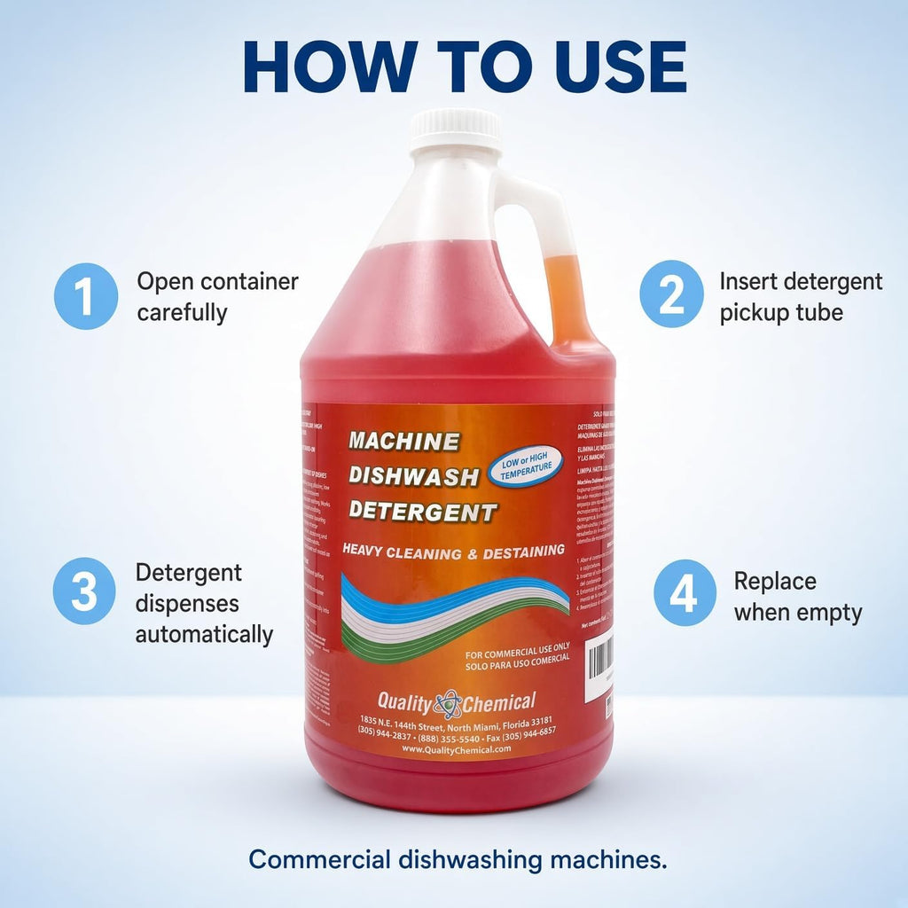Machine Dishwash Detergent – Low or High Temp Commercial Dishwasher Detergent, Heavy Cleaning and Destaining – 128 oz
