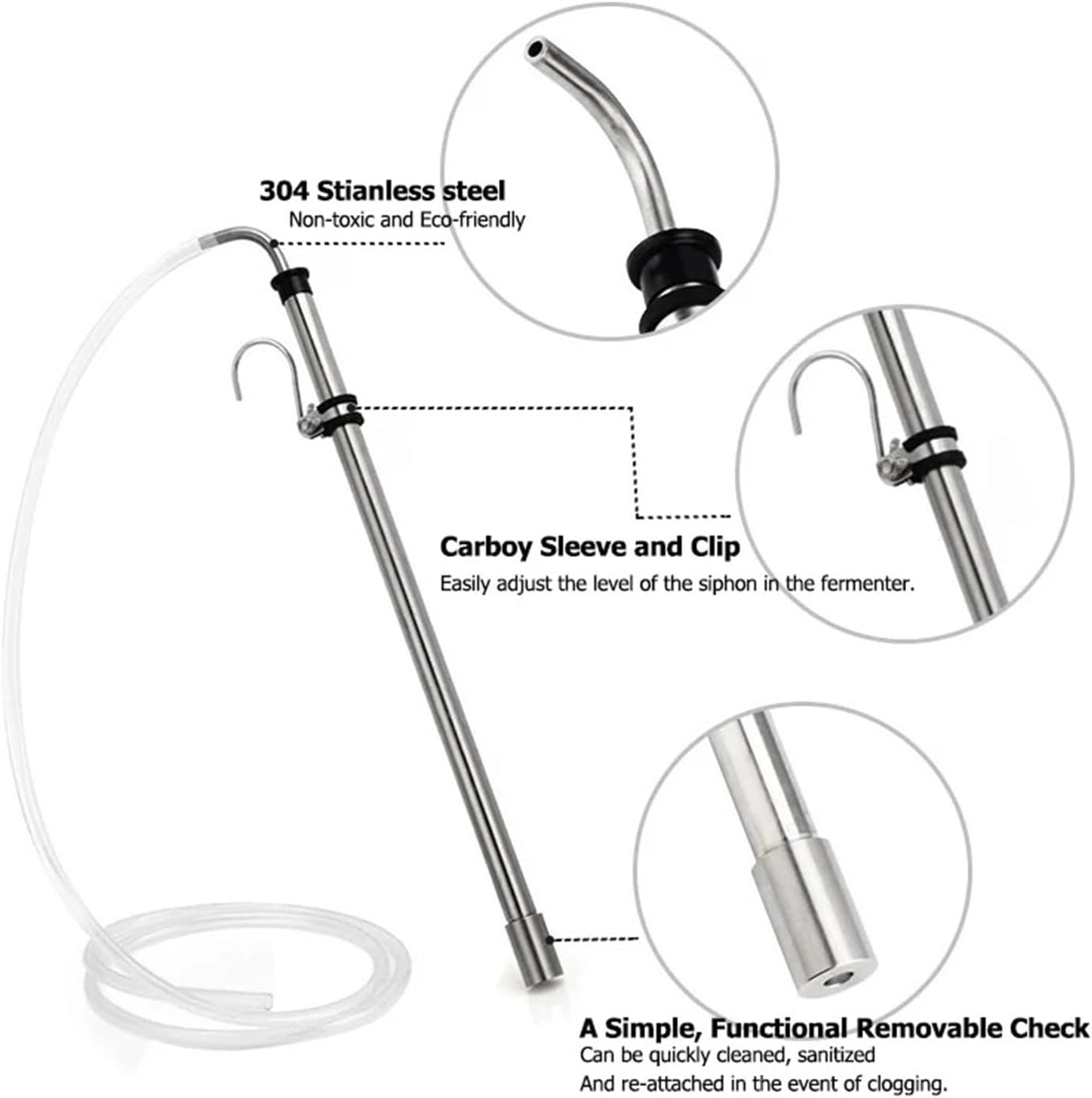Compatible With Universal Stainless Steel Auto Siphon Racking Cane, Homebrew Beer & Wine Transfer Syphon Tube With 1