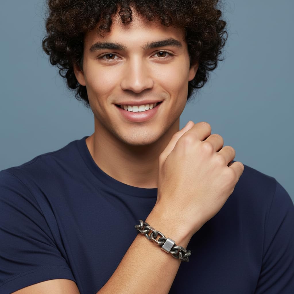 12.5 mm Cable Chain Bracelet for Men Oxidized Stainless Steel 9 Inches