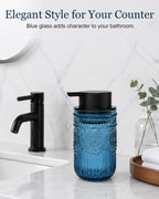 Foaming Soap Dispenser, Vintage Embossed Glass Foam Soap Dispenser, Blue