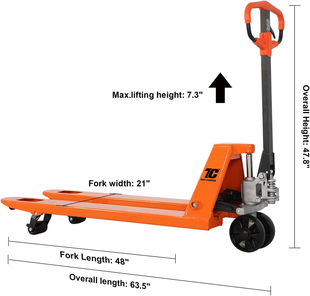 Tory Carrier Manual Pallet Truck - 5500LBS High - Capacity, 21" x 48" Forks, Industrial - Grade Heavy - Duty Solution