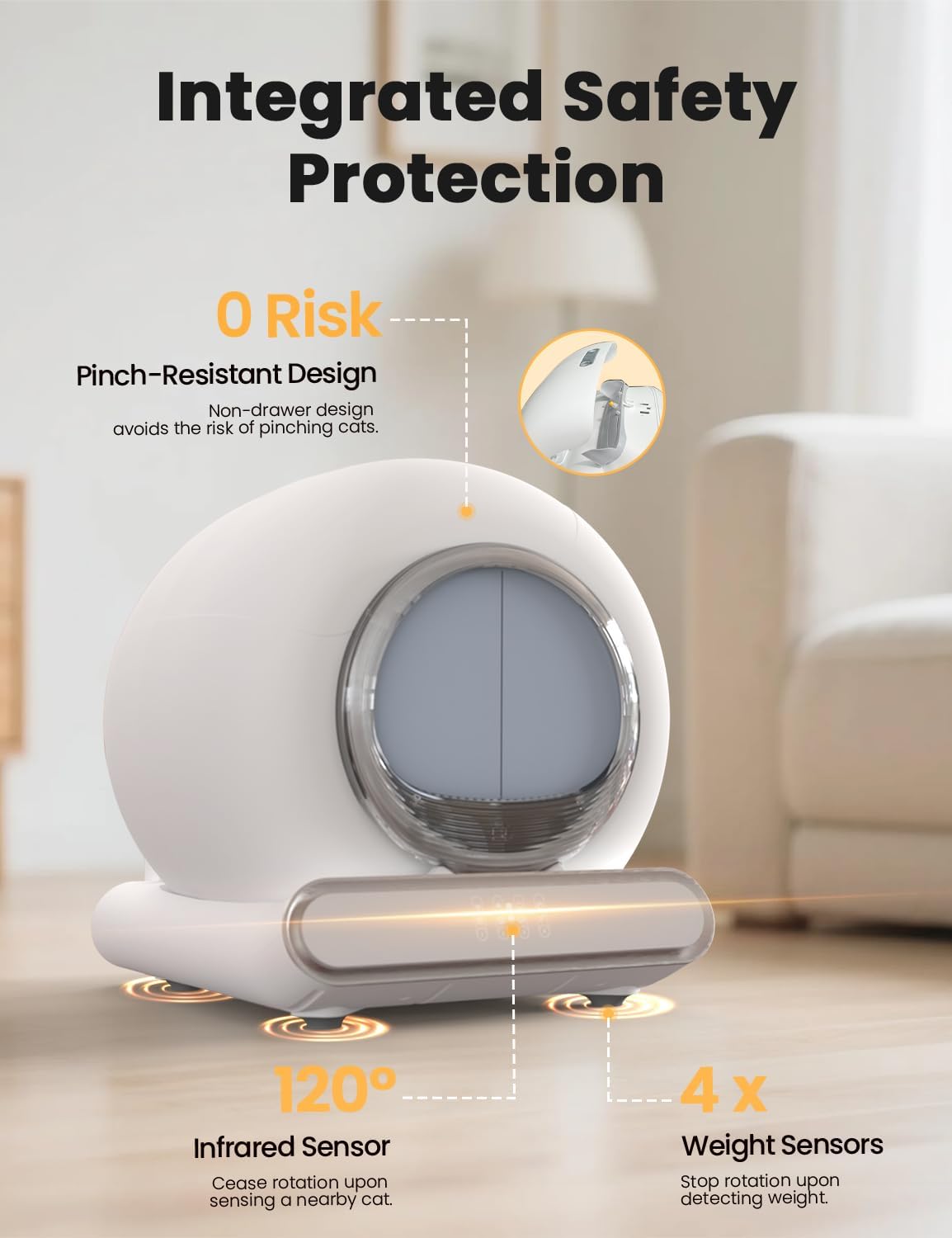 Self Cleaning Litter Box, Integrated Safety Automatic Cat Litter Box Self Cleaning 65L+9L for Multiple Cats, App