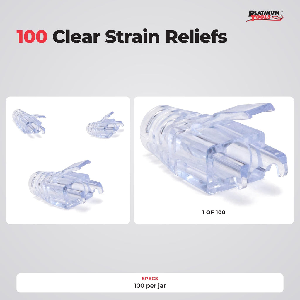 Platinum Tools 202036J EZ-RJ45 Cat6 Strain Relief, (Clear). 100/Jar