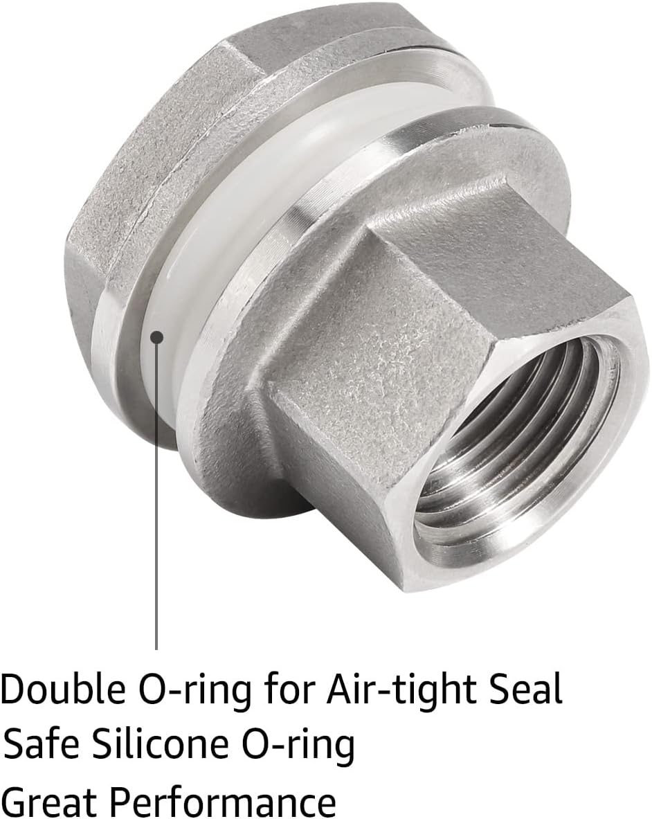 FERRODAY Stainless Steel 1/2" NPT Weldless Bulkhead, Fitting with 2 Gaskets