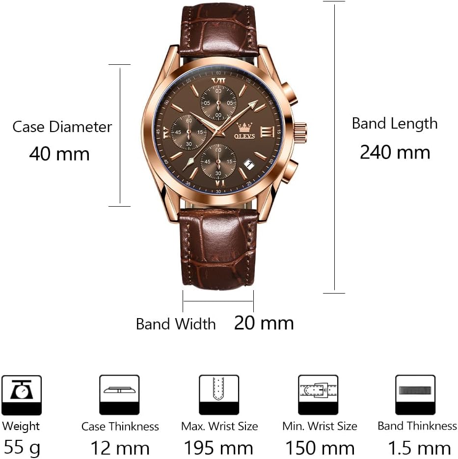 Men's Casual Leather Watch, Big Face Chronograph Watch for Men, Fashion Easy to Read Dress Watch, Men's Waterproof