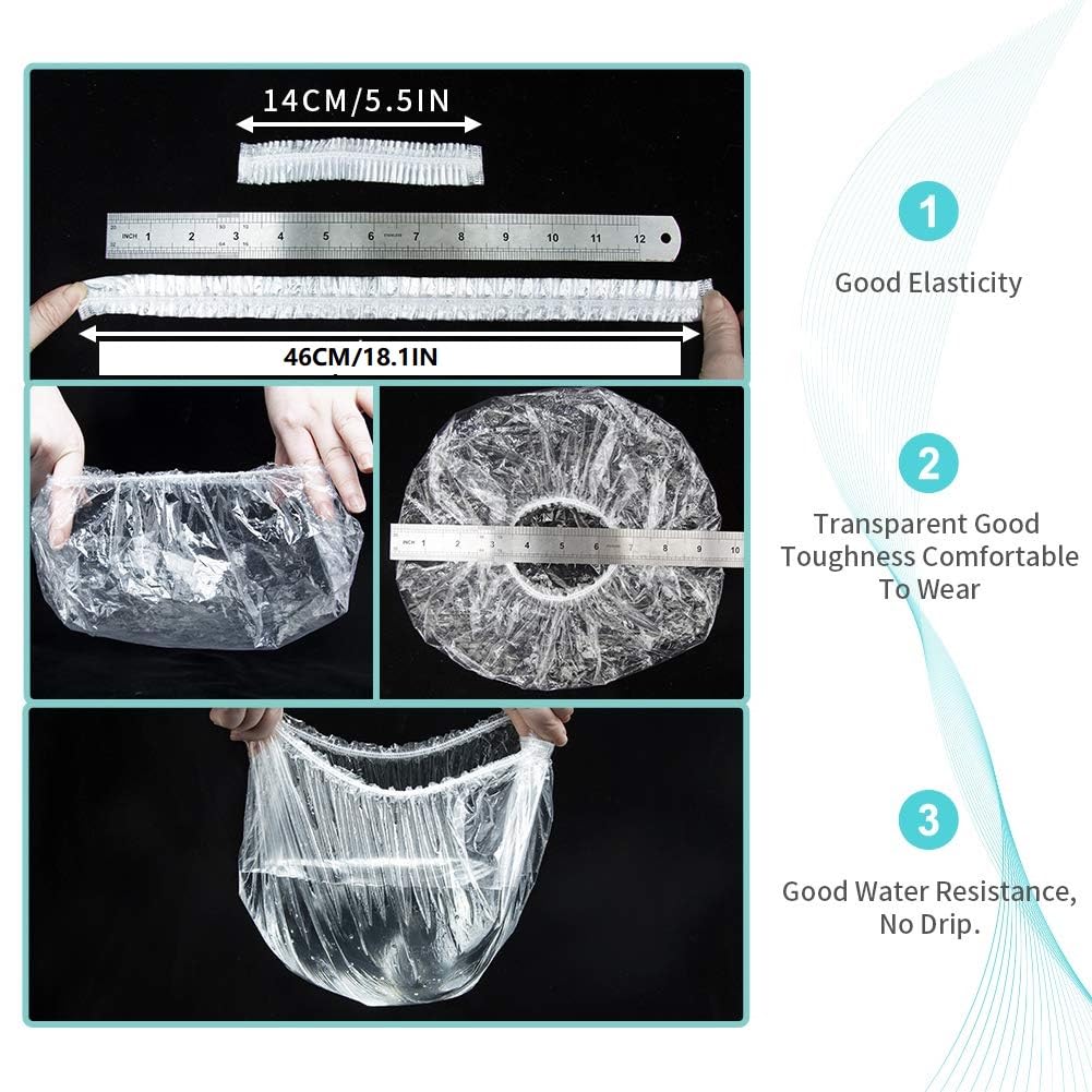 Disposable Shower Caps 100 Pcs - Multi-Purpose Thickening Elastic Bath Cap Plastic Waterproof Clear Shower Caps Bath