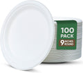 9 inch Paper Plate Heavy Duty Disposable,100% Compostable,100 Pack