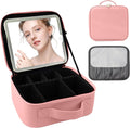 Makeup Bag with Mirror,Portability Cosmetic Case Portable Cosmetic Brush Organizer Bag with Adjustable Dividers,Gift